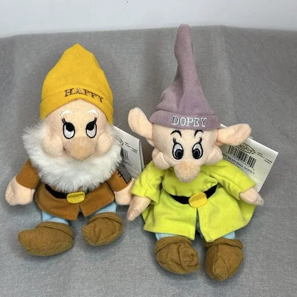 Snow White 7 Dwarfs Prince Witch Disney Store Bean Bag Plush Stuffed Set of 10 - Picture 2 of 16